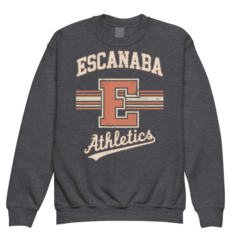 Escanaba Eskymos Athletics Crewneck Sweatshirt - Distressed E w/ Stripes