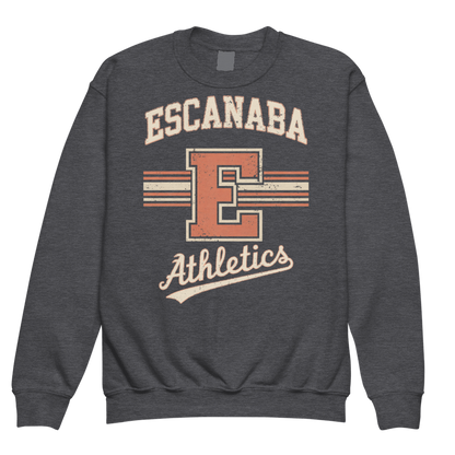 Escanaba Eskymos Athletics Crewneck Sweatshirt - Distressed E w/ Stripes