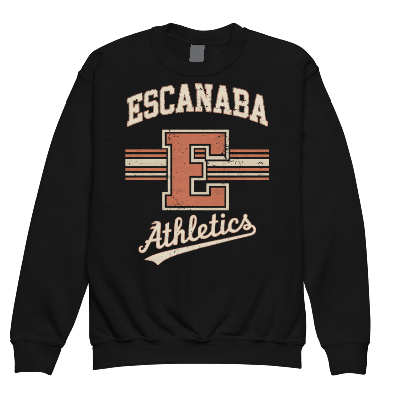 Escanaba Eskymos Athletics Crewneck Sweatshirt - Distressed E w/ Stripes