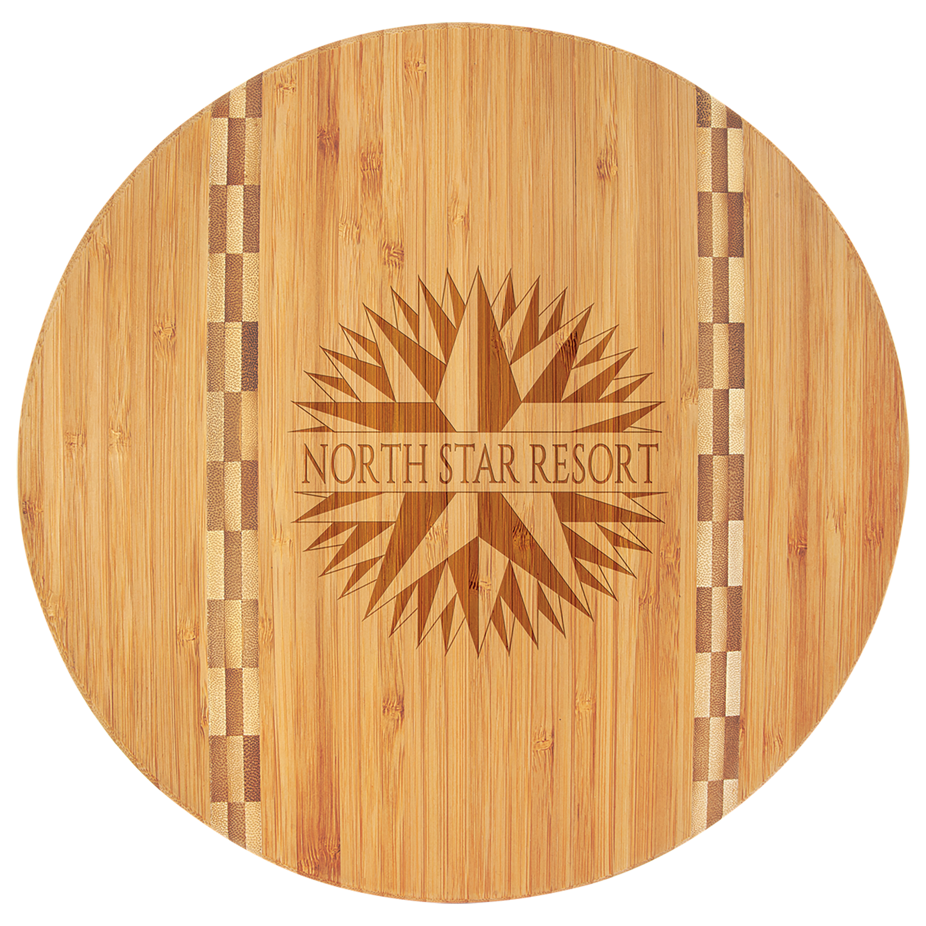 Round Bamboo Cutting Board with Butcher Block Inlay