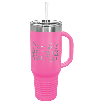 40 oz.  Travel Mug with Handle and Straw