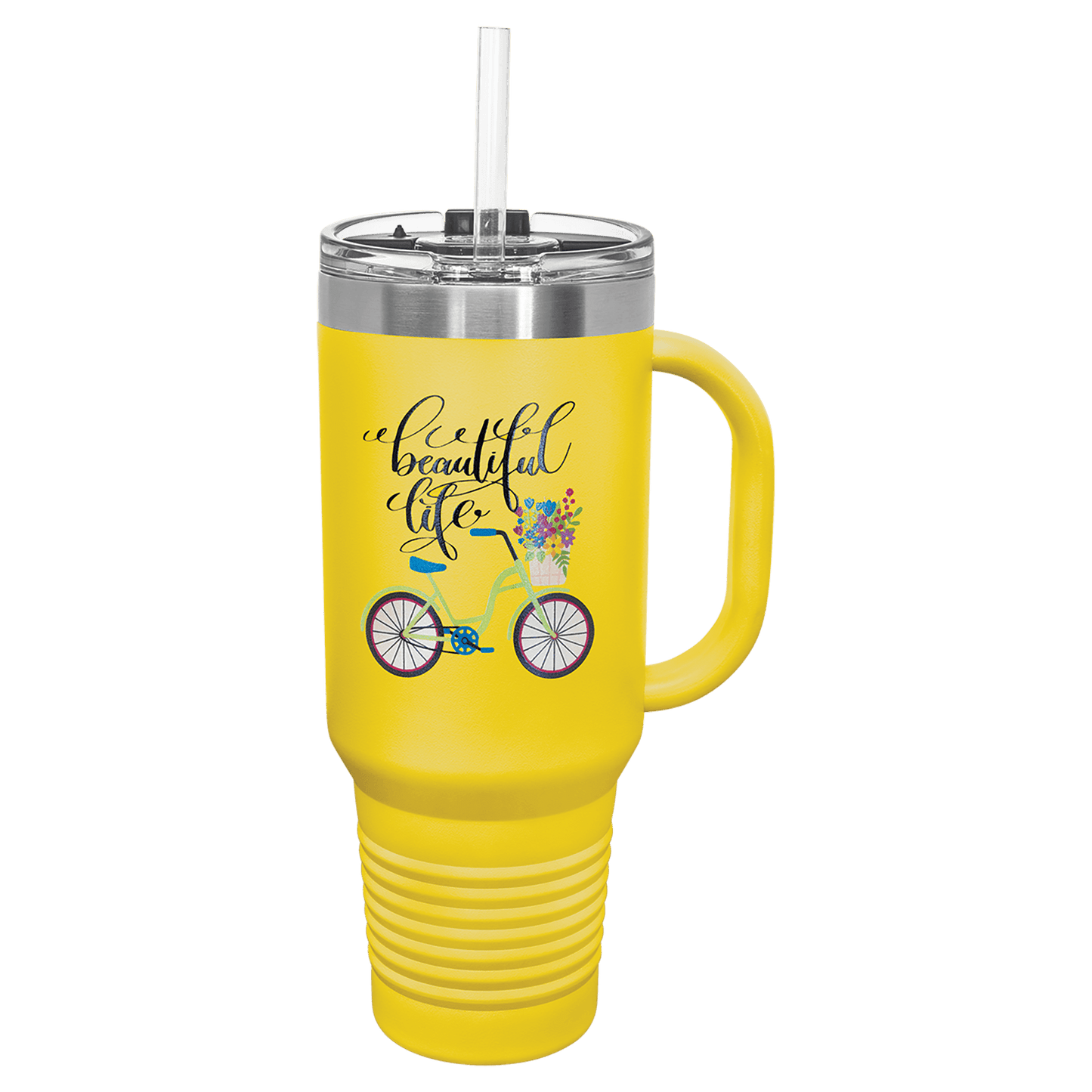 40 oz.  Travel Mug with Handle and Straw