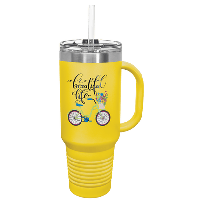 40 oz.  Travel Mug with Handle and Straw