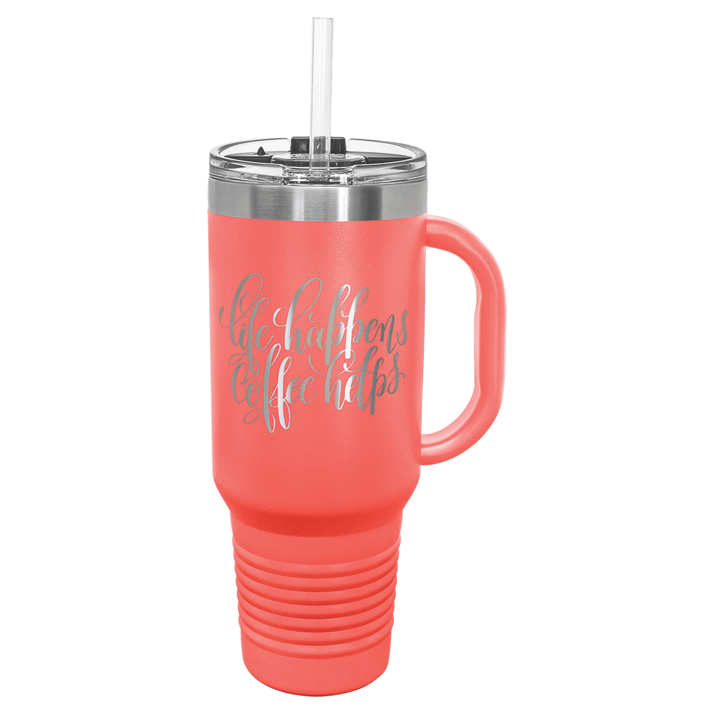 40 oz.  Travel Mug with Handle and Straw